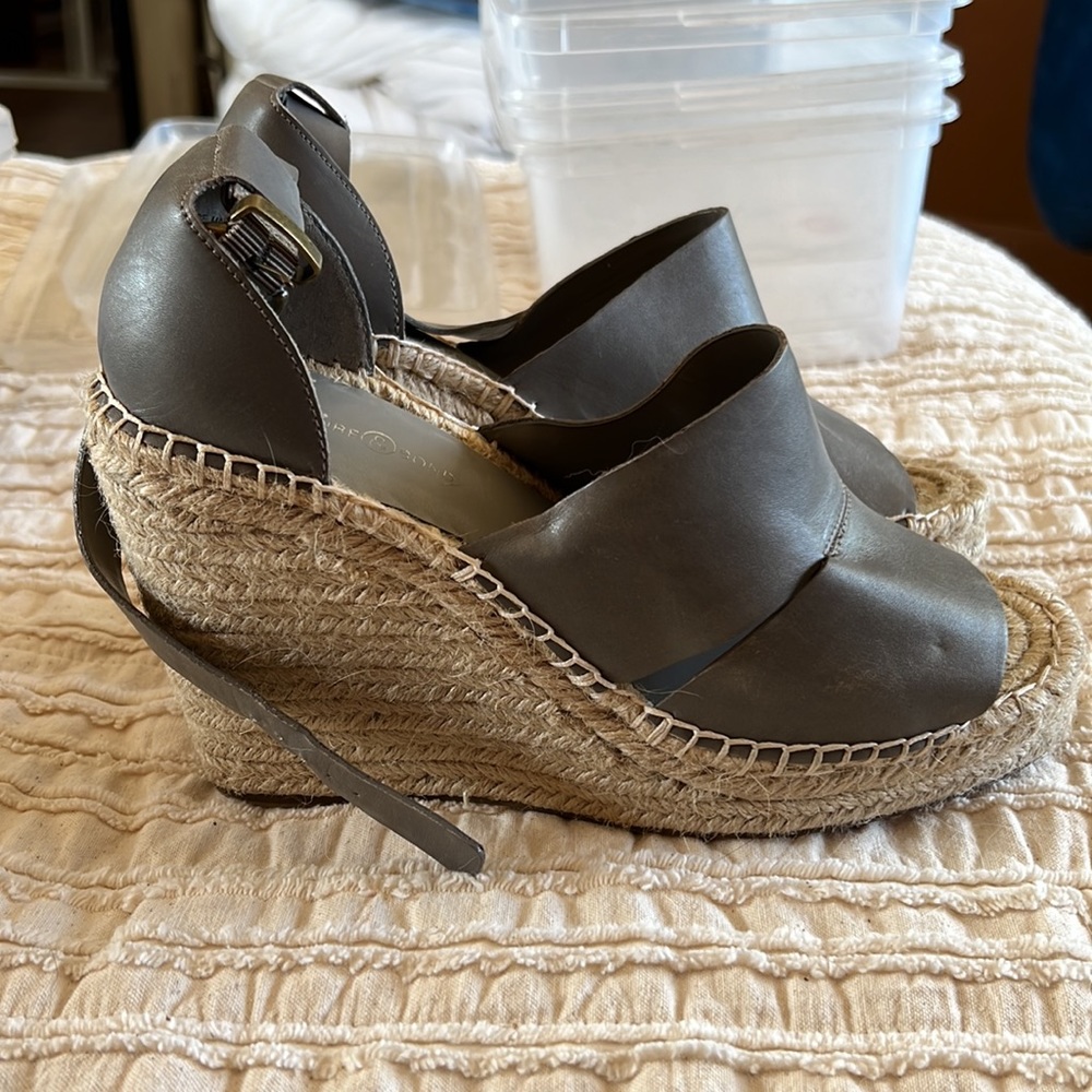 Treasure & Bond grey high wedge sandals.